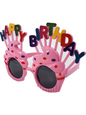 Pandoli Happy Birthday Cupcakes Gözlük Pembe Renk Yetişkin 1 Adet Hawai Retro