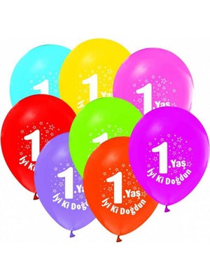Hayaller Dükkanı Iyiki Doğdun 1 Yaş Baskılı Karışık Renkli Balon 12 Inç (25x30 Cm) 10’Lu Paket