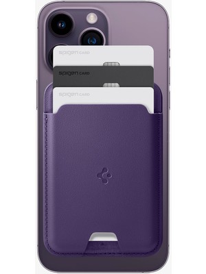 Spigen MagFit iPhone için MagSafe özellikli 3 Kartlı Manyetik Cüzdan Valentinus Wallet Purple - AFA06268