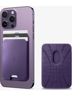 Spigen MagFit iPhone için MagSafe özellikli 3 Kartlı Manyetik Cüzdan Valentinus Wallet Purple - AFA06268