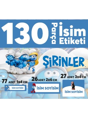Dijitalist Baskı Okul Etiketi Kalem Defter Etiketi Şirinler Özel Isim Yazılabilen Etiket - 130 Adet