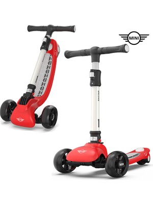 Mini Cooper Lisanslı 3 Tekerlekli Katlanabilir Ayarlanabilir Işıklı 50 kg Taşıma Kapasiteli Scooter Kırmızı