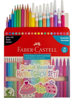 Faber-Castell Pastel Renkler Hayal Gücü Seti 10 Keçeli Kalem + 10 Boya Kalemi - 20 Renk