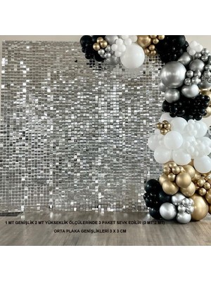 Pandoli 3 Adet Gümüş Renk Fon Perdesi Folyo Dekor Süsü 2x1 mt Retro