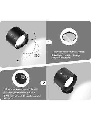 Hubstein Çok Renkli Uzaktan Kumandalı Şarjlı Duvar Aplik LED Gece Lambası, 360° Dönebilir