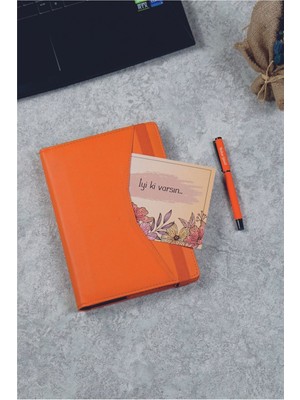 Kişiye Özel Iyi Ki Varsın Temalı Turuncu Organizer Ajanda Kalem Seti