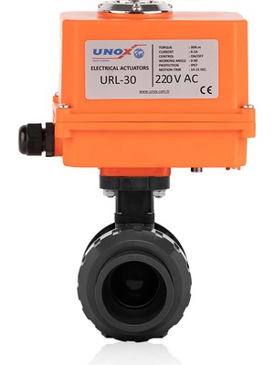 Unox Ø40 24V Dc Elektrik Aktüatörlü U-Pvc Küresel Vana Asit Için