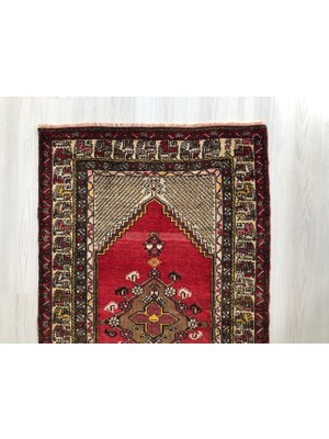 DesignEv 100X157 cm Etkileyici Desenli Kırmızı Kahverengi Antik El Dokuma Türk Kilim