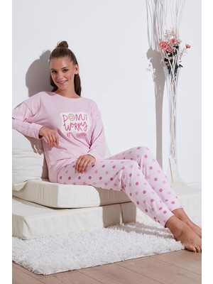 Lela Streç Standart Fit Bisiklet Yaka Desenli Pijama Takımı Bayan Pijama Takımı 6095700