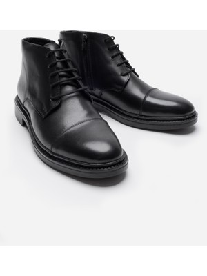 Lusive Hakiki Deri Siyah Bağcıklı Fermuarlı Erkek Bot LUASS25AL0036