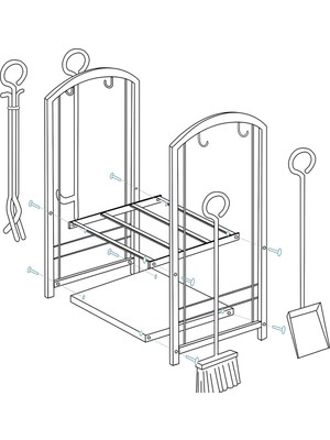 Wood Shut 5 Li Ithal Metal Oval Odunluk Raflı Şömine - Soba Maşa Takımı Aksesuar Seti