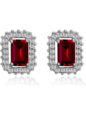 Silveranka 925 Ayar Gümüş Kırmızı Baget Taşlı Anturaj Küpe