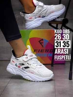 Homiro Çocuk Bantlı Fuspetli Faylon Taban Spor Ayakkabı-Beyaz-Siyah