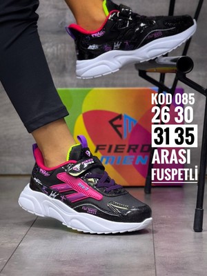 Homiro Siyah Fuspetli Çocuk Spor Ayakkabı Bantlı Faylon Tabanlı Günlük Kullanım İçin