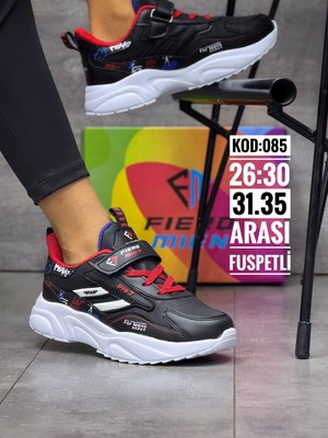 Homiro Çocuk Bantlı Fuspetli Faylon Taban Spor Ayakkabı-Siyah-Beyaz