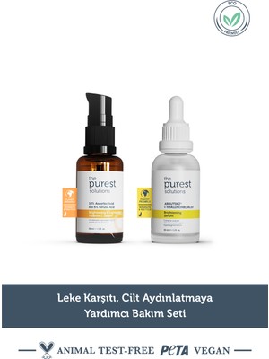 The Purest Solutions Normal Ciltler İçin Vegan C Vitamini Arbutin Aydınlatıcı Canlandırıcı Bakım Seti 2x30 ml