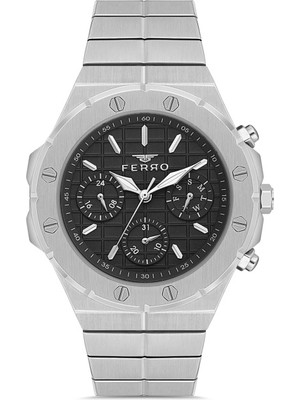 Ferro Quartz Çelik Gri Siyah Kadran Fonksiyonları Aktif 42 mm Erkek Kol Saati