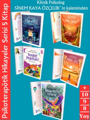 Psikoterapötik Hikayeler Serisi 5 Kitap Papağan Peru, Cesur ve Zeki, Öfke Dağı, Tembel Değilsin, Minik Dev -Klinik Psikolog Sinem Kaya Özçelik 8+ Yaş