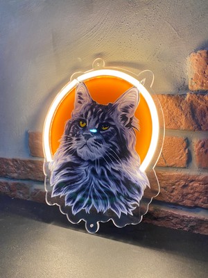 Neonite 'Kedi' Işıklı Ve Uv'li Neon Led Dekoratif Duvar Yazısı Tabelası (24x28cm)