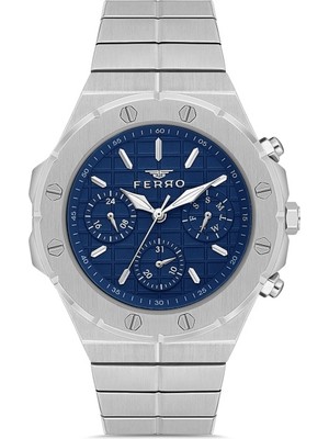 Ferro Quartz Çelik Gri Lacivert Kadran 42 mm Fonksiyonları Aktif Erkek Kol Saati