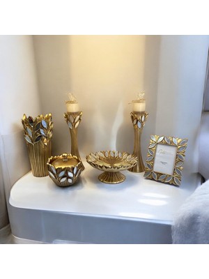 Gold Home Design 9 Parça Aynalı Konsol Seti Salon Takımı Aksesuar Gold Renk