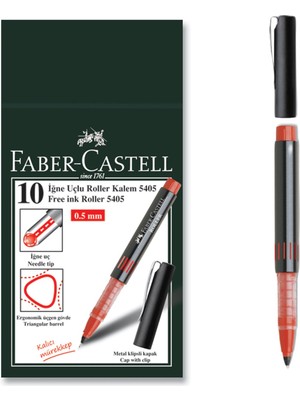 Faber-Castell Faber Castell Needle Point 5405 0.5 Iğne Uçlu Roller Kalem 10 Adet Kırmızı