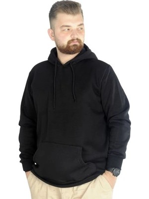 Superxl Erkek Sweatshirt Kapşonlu Kanguru Pocket Basic 20562 Siyah