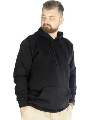 Superxl Erkek Sweatshirt Kapşonlu Kanguru Pocket Basic 20562 Siyah