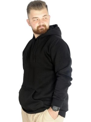 Superxl Erkek Sweatshirt Kapşonlu Kanguru Pocket Basic 20562 Siyah