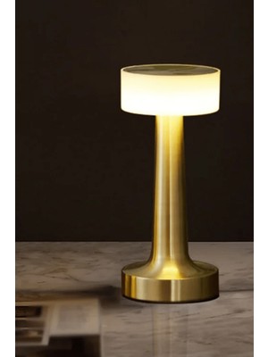 Biton Toptan Modern LED Abajur Masa Lambası Dokunmatik 3 Mod Kademeli Şarjlı Dokunmatik Gold Masa Lambası Orta Kafa