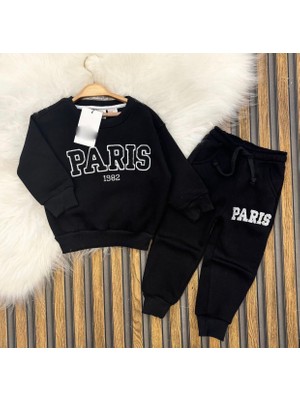 Kids Face Özel Tasarım Bisiklet Yaka Paris Baskılı Yeni Koleksiyon Modern Kız Çocuk Eşofman Takımı