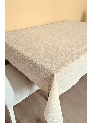 Elegancev Dantel Motifli Muşamba Masa Örtüsü 120 x 150 cm  - Krem Renk-Çiçek