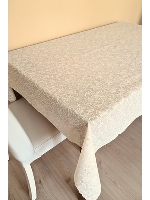 Elegancev Dantel Motifli Muşamba Masa Örtüsü 140 x 180 cm  - Krem Renk-Çiçek