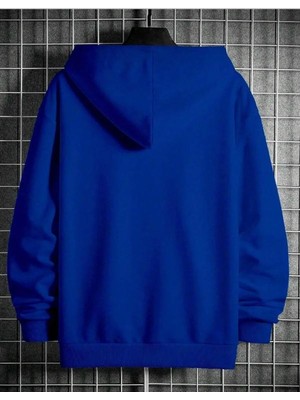 Belabre Oversize Erkek Üçgen Baskılı Mavi Kapüşonlu Sweatshirt