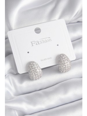 Clariss Pirinç Gümüş Renk Zirkon Taşlı Damla Model Kadın Küpe