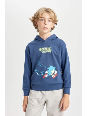 DeFacto Erkek Çocuk Sonic the Hedgehog Kapüşonlu Sırt Baskılı Sweatshirt C4520A824AU