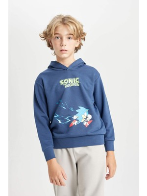 DeFacto Erkek Çocuk Sonic the Hedgehog Kapüşonlu Sırt Baskılı Sweatshirt C4520A824AU