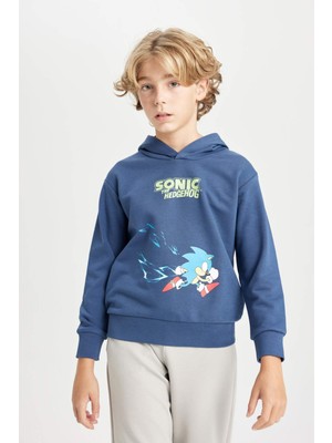 DeFacto Erkek Çocuk Sonic the Hedgehog Kapüşonlu Sırt Baskılı Sweatshirt C4520A824AU