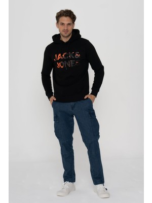 Jack & Jones Erkek Kapüşonlu Logo Baskılı Sweatshirt - Splash