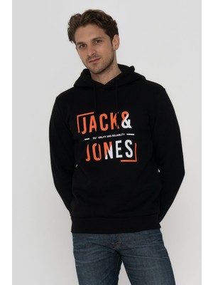 Jack & Jones Erkek Göğüs Logo Baskılı Kapüşonlu Sweatshirt - Tap