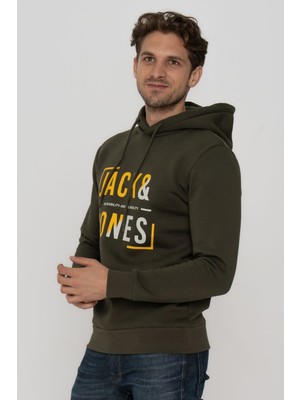 Jack & Jones Erkek Göğüs Logo Baskılı Kapüşonlu Sweatshirt - Tap