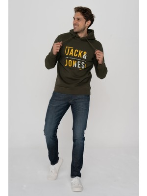 Jack & Jones Erkek Göğüs Logo Baskılı Kapüşonlu Sweatshirt - Tap