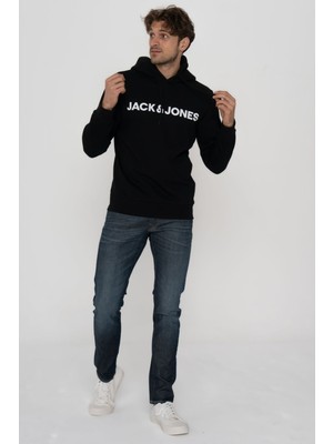 Jack & Jones Erkek Logo Baskılı Kapüşonlu Sweatshirt - Deldrick