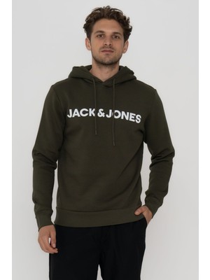 Jack & Jones Erkek Logo Baskılı Kapüşonlu Sweatshirt - Deldrick