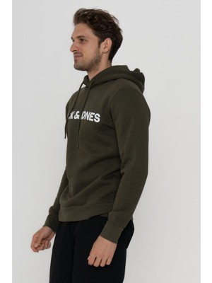 Jack & Jones Erkek Logo Baskılı Kapüşonlu Sweatshirt - Deldrick