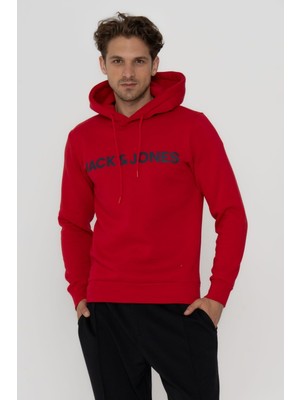 Jack & Jones Erkek Logo Baskılı Kapüşonlu Sweatshirt - Deldrick