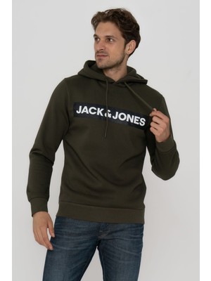 Jack & Jones Erkek Logo Baskılı Kapüşonlu  Sweatshirt - Minder