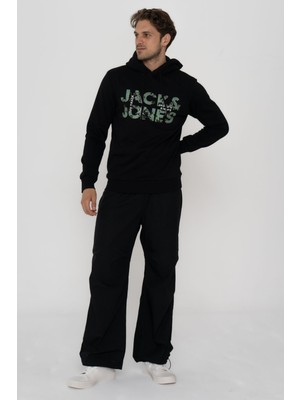 Jack & Jones Erkek Kapüşonlu Logo Baskılı Sweatshirt - Tech Logo