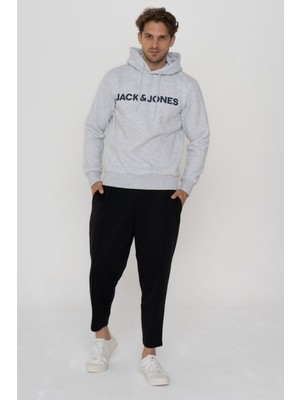 Jack & Jones Erkek Logo Baskılı Kapüşonlu Sweatshirt - Deldrick