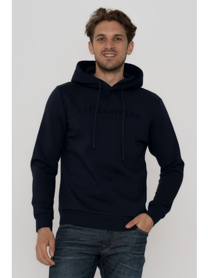 Jack & Jones Erkek Göğüs Logo Baskılı Kapüşonlu Sweatshirt - Trap